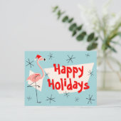 Flamingo Santas Blue Prettige feestdagen briefkaar (Staand voorkant)