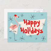 Flamingo Santas Blue Prettige feestdagen briefkaar (Voorkant / Achterkant)