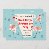 Flamingo Santas Blue scalloped horizontal Kaart (Voorkant / Achterkant)