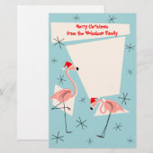 Flamingo Santas Blue Text Briefpapier (Voorkant / Achterkant)
