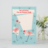 Flamingo Santas Blue Text Briefpapier (Staand voorkant)