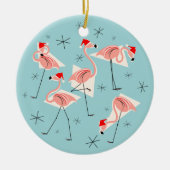 Flamingo Santas Blue Text ornament round (Voorkant)