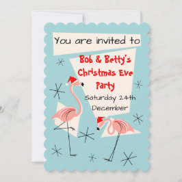 Flamingo Santas Blue-uitnodiging Kaart
