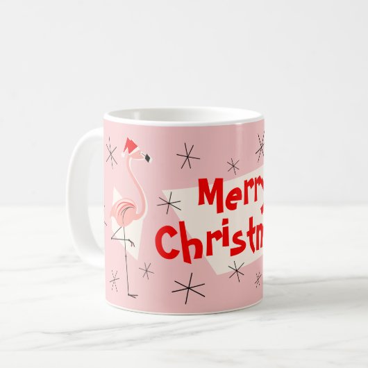Flamingo Santas Pink Merry Kerstmis mok (Voorkant links)