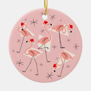 Flamingo Santas Pink Merry Kerstround Keramisch Ornament