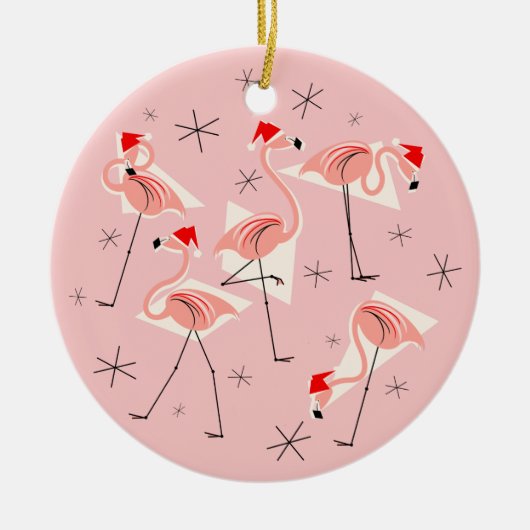 Flamingo Santas Pink Merry Kerstround Keramisch Ornament (Voorkant)