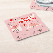 Flamingo Santas Pink Merry Kerstvierkant Vierkante Kartonnen Onderzetter (Schuin)