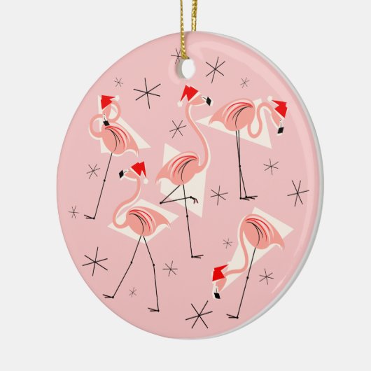 Flamingo Santas Pink Text ornament round (Links)
