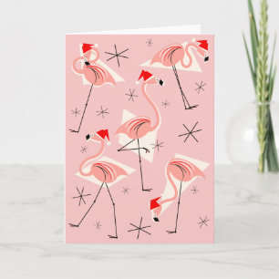 Flamingo Santas Roze groetjes kaart portret