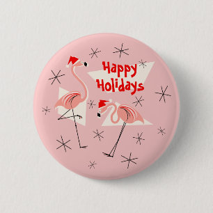 Flamingo Santas Roze Prettige feestdagen ronde kno Button 5,7 Cm