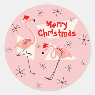 Flamingo Santas Roze Vrolijke Kerst sticker rond