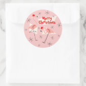 Flamingo Santas Roze Vrolijke Kerst sticker rond (Tas)