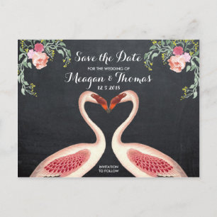 Flamingo Save the Date briefkaart krijtbord stijl