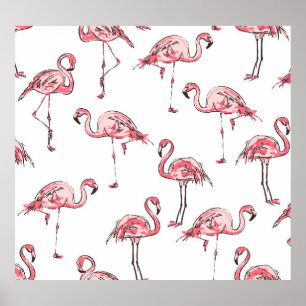 Flamingo schets: Tropisch patroon. Poster