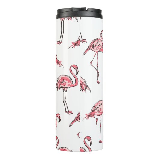 Flamingo schets: Tropisch  patroon. Thermosbeker (Achterkant)