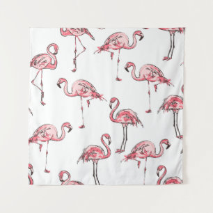 Flamingo schets: Tropisch  patroon. Wandkleed