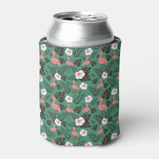 Flamingo seamless pattern pink on green background blikjeskoeler (Blikje Voorkant)