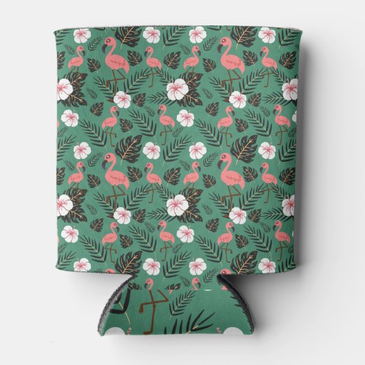 Flamingo seamless pattern pink on green background blikjeskoeler (Voorkant)