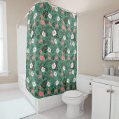 Flamingo seamless pattern pink on green background douchegordijn (In situ)