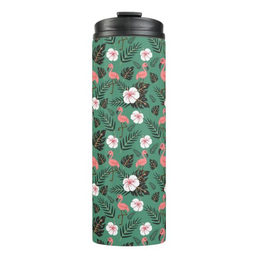 Flamingo seamless pattern pink on green background thermosbeker (Voorkant)