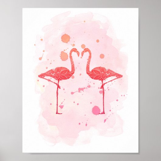 "Flamingo Serenade" Roze Waterverf Flamingo Poster (Voorkant)