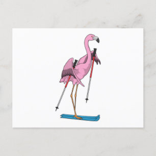 Flamingo Skier Ski Briefkaart