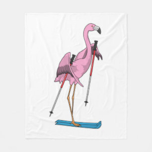 Flamingo Skier Ski Fleece Deken