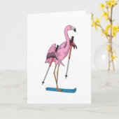Flamingo Skiër Ski Kaart (Gele Bloem)