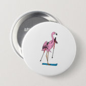 Flamingo Skier Ski Ronde Button 7,6 Cm (Voorkant /achterkant)