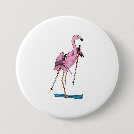 Flamingo Skier Ski Ronde Button 7,6 Cm (Voorkant)