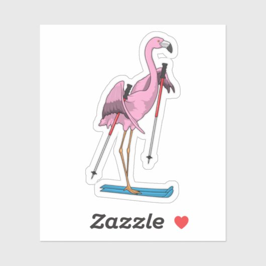 Flamingo Skier Ski Sticker (Vel)