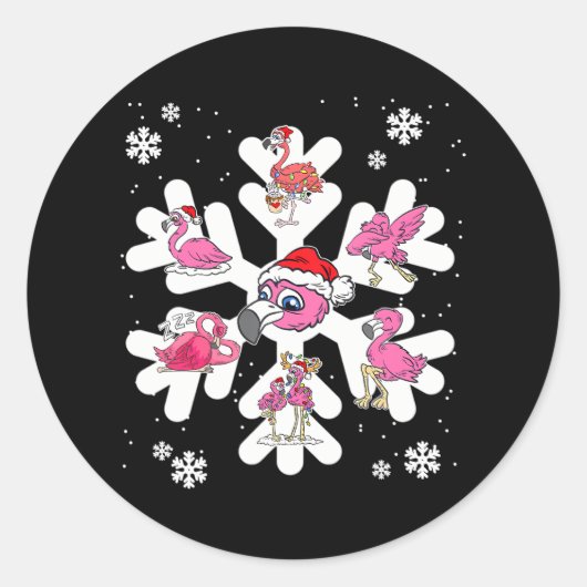 Flamingo Sneeuwvlok Kerstmis Pyjama Schattige Dabb Ronde Sticker (Voorkant)