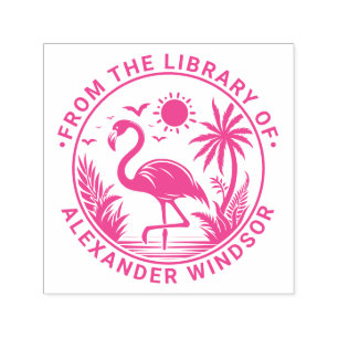 Flamingo Staande Palmboom Zon Bibliotheek Boeknaam Zelfinktende Stempel
