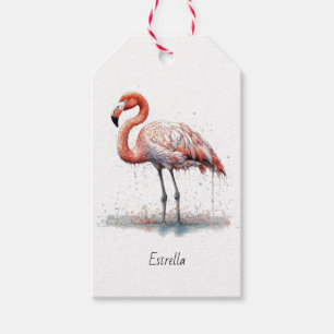 Flamingo Straling: Waterverf Flamingo, op maat Cadeaulabel
