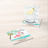 Flamingo Strand Cocktail Tropische Bruiloft Feest Vierkante Kartonnen Onderzetter (Insitu)