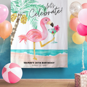 Flamingo Strand Cocktail Tropische Verjaardag Tapi Wandkleed