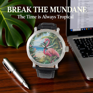 Flamingo Strand Tropisch Horloge