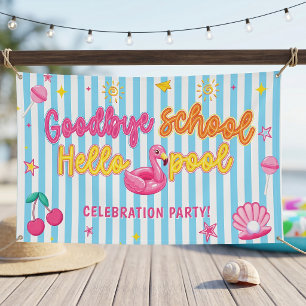 Flamingo Strepen Vaarwel School Hallo Zwembad Spandoek