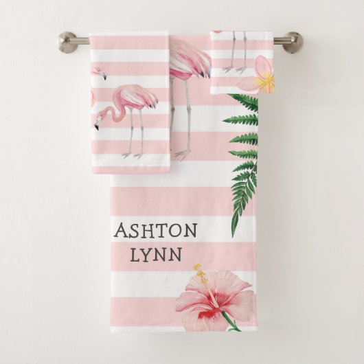 Flamingo Stripe handdoek set met naam (Insitu)