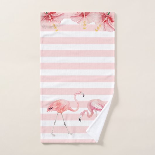 Flamingo Stripe handdoek set met naam (Handdoek)
