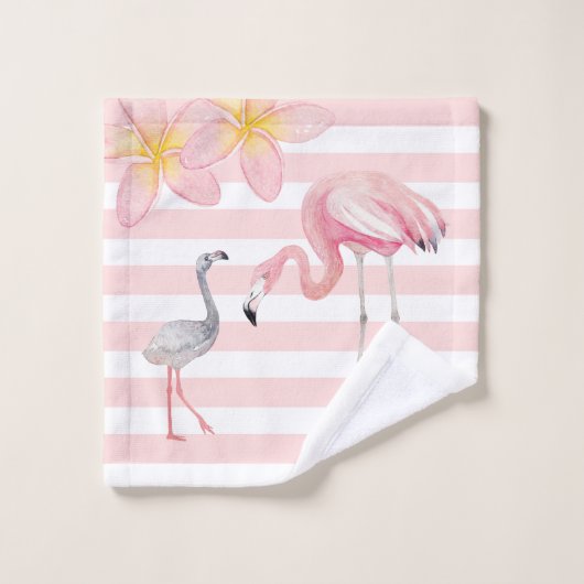 Flamingo Stripe handdoek set met naam (Wasdoekje)