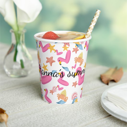 Flamingo summer party text papieren bekers (Insitu)