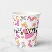 Flamingo summer party text papieren bekers (Achterkant)
