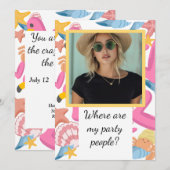 Flamingo summer party with photo kaart (Voorkant / Achterkant)