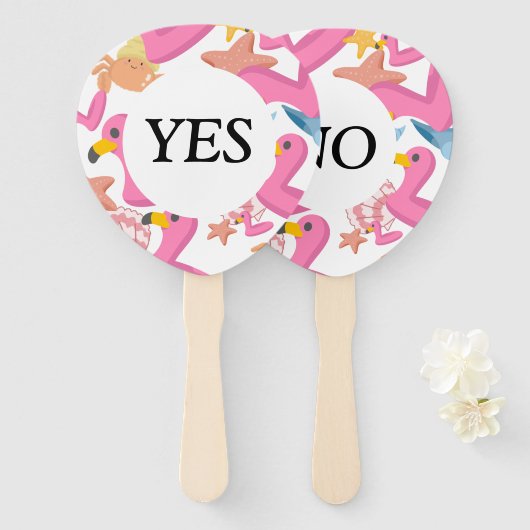 Flamingo summer party Yes No game Handwaaier (Voorkant en achterkant)