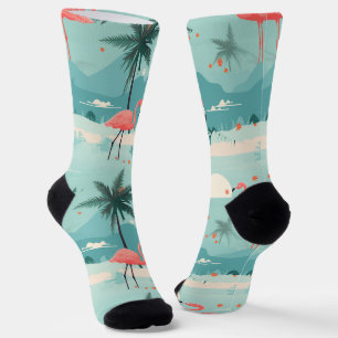 Flamingo Sunset - Aqua Tropical Paradise Pattern Sokken