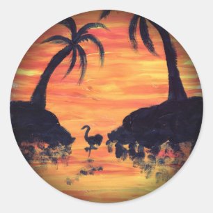 Flamingo Sunset art door EelKat Ronde Sticker