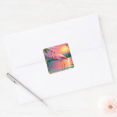 Flamingo Sunset Tropisch strand Vierkante Sticker (Envelop)