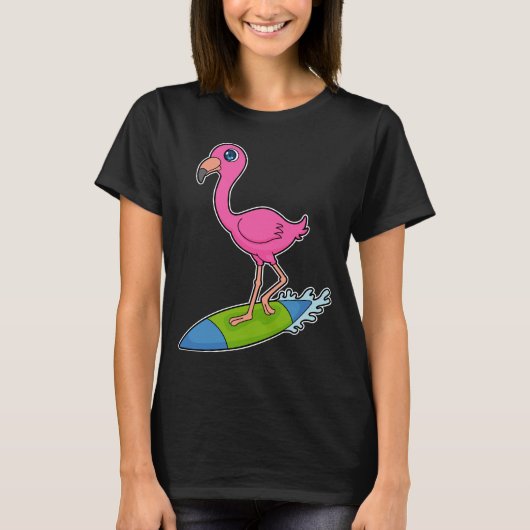 Flamingo Surfer Surfboard T-shirt (Voorkant)