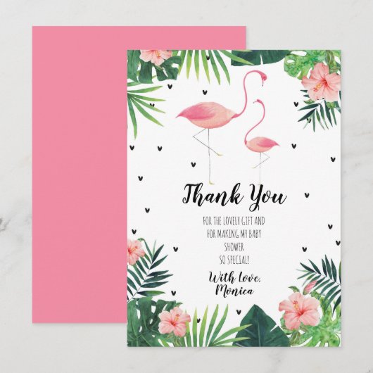 Flamingo thema Baby shower bedankkaart Kaart (Voorkant / Achterkant)